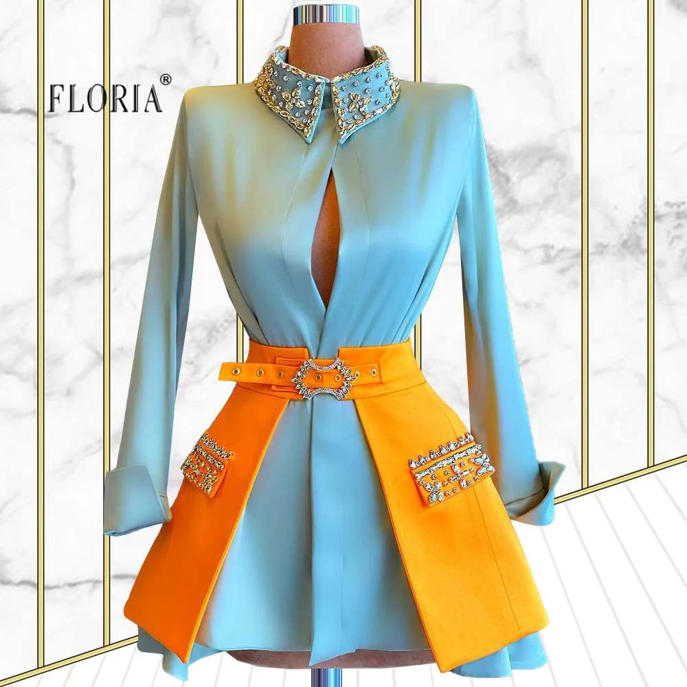 

Trendy 2 Pieces Contrast Fashion Cocktail Dress 2022 Crytals Homecoming Gowns with Overskirt Club Party Gowns Mini Prom Dress