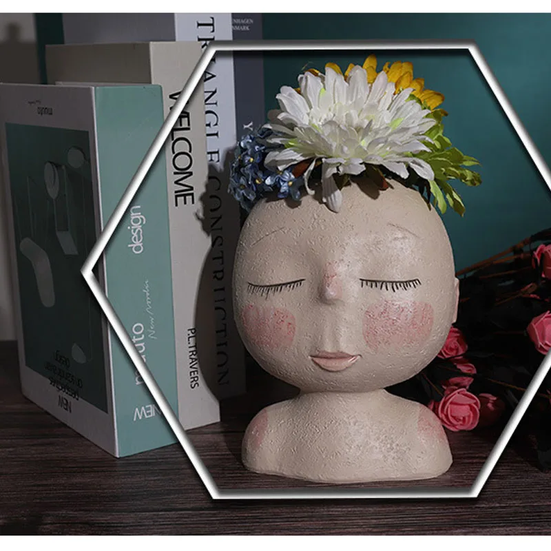 

Creative Art Modeling Sculpture Doll Flower Pot Succulent Potted Garden Decoration Desktop Resin Ornaments Home Decoration