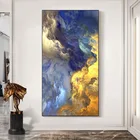 Абстрактный золотой и голубым облаком и тумана Скандинавская картина на стену, полотно, Плакаты и принты современное искусство фантазий картина для Декор в гостиную