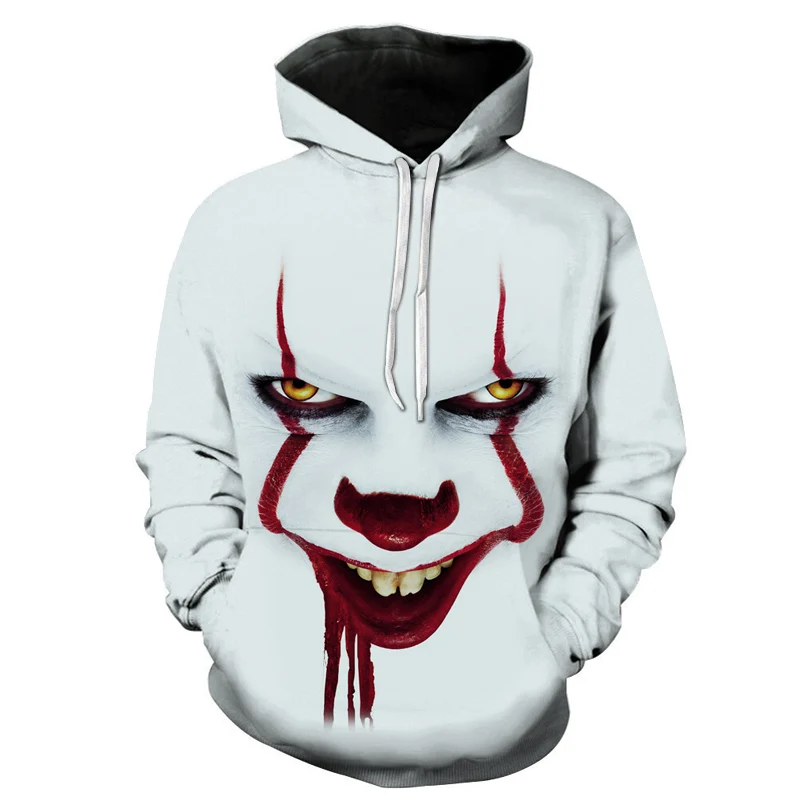 

Autumn and Winter Men's 3D Pattern Hooded Sweater Horror Flame Playing Card Clown Hoodie Gothic Style Pullover Explosion Style