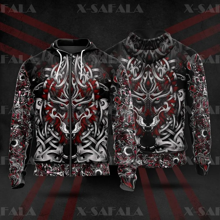 Толстовка Мужская/Женская с 3D-принтом свитшот на молнии символами татуировки