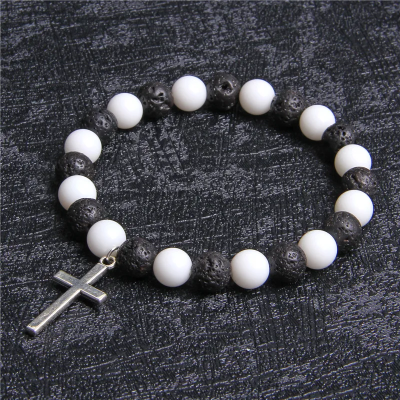 Натуральный черный камень из вулканической лавы бусы браслет мужская мода