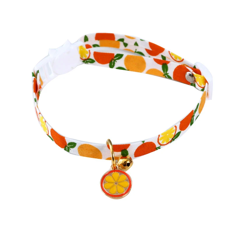 

Cute Cat Collars With Bell Adjustable Strawberry Pineapple Fruit Pattern Safety Necklace Puppy Kitten Pets Collars Breakaway