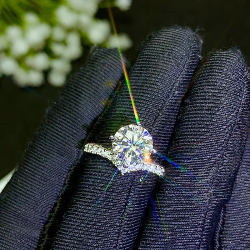 BOEYCJR 925 Silver 2ct F color Moissanite VVS Engagement Wedding Diamond Ring With national certificate for Women | Украшения и