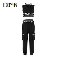 kids girls hip hop dance clothing jazz costumes dancing gymnastics workout outfits sleeveless crop top with leggings pants set