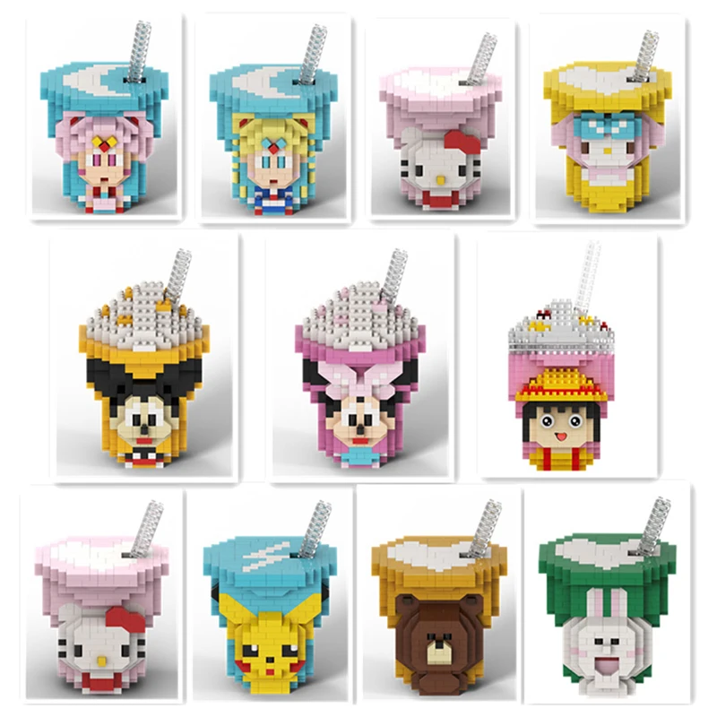 

Cartoon Animal Ice Cream Milk Tea Cup Model Building Blocks DIY Anime Doll Children's Puzzle Assembly Connecting Bricks Girl Toy