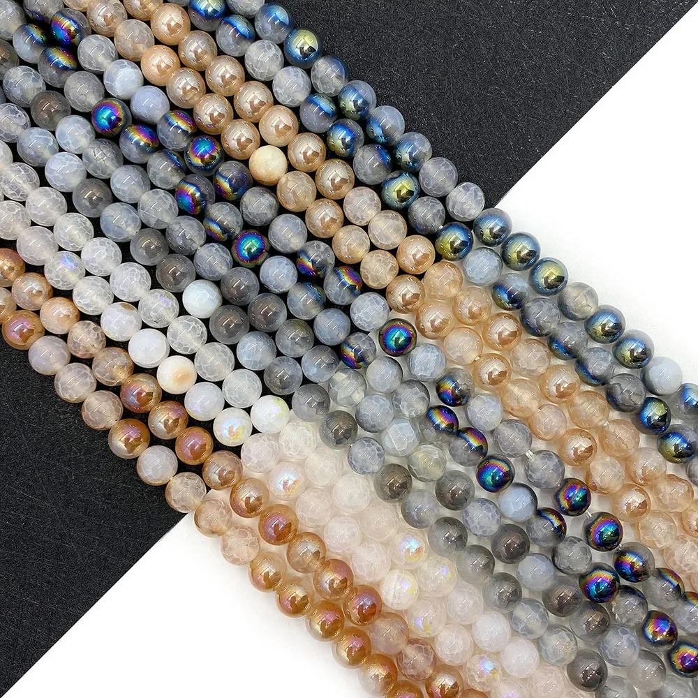 

Natural Stone Beads Cut Surface Round Beads Electroplating Jewelry Making DIY Bracelet Necklace Accessory Gift 6mm 8mm 10mm