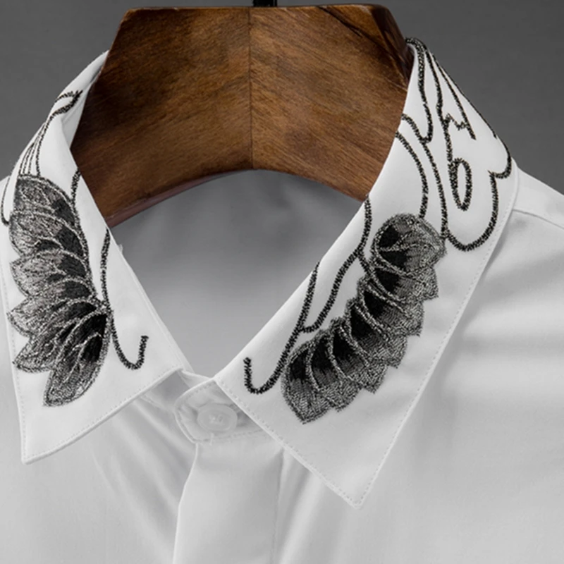 

Воротник мужские рубашки с вышивкой класса люкс с коротким рукавом повседневные мужские рубашки размера плюс 4xl Slim Fit Модные мужские рубашк...