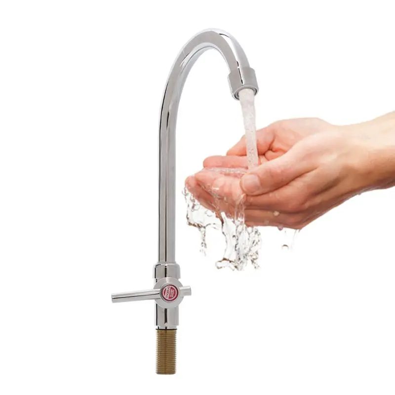

Kitchen 1/2\" Connect Basin Faucet Gooseneck Single Cold Water Tap Chrome Plated