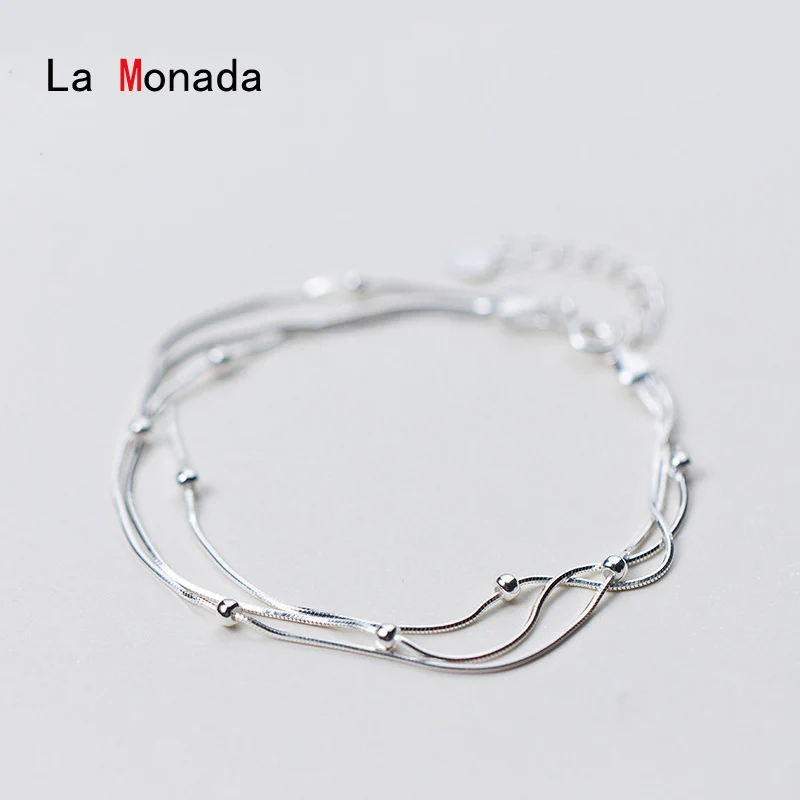 Женский трехслойный браслет La Monada из стерлингового серебра 925 пробы с шариками и