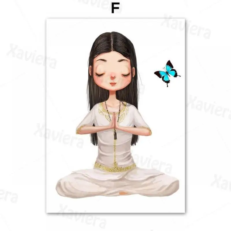 

Cartoon Canvas Painting Cute Girl Yoga Pose Wall Art Comics Posters and Prints Nursery Girl Room Interior Decoration Home Decor