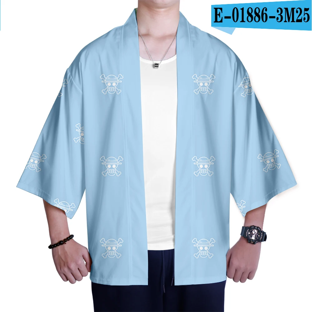 One Piece Japanese Kimono new print Luffy Cardigan Cosplay Shirt Summer Kawai One Piece Kimono cardigan samurai costume clothing - Цвет: Синий