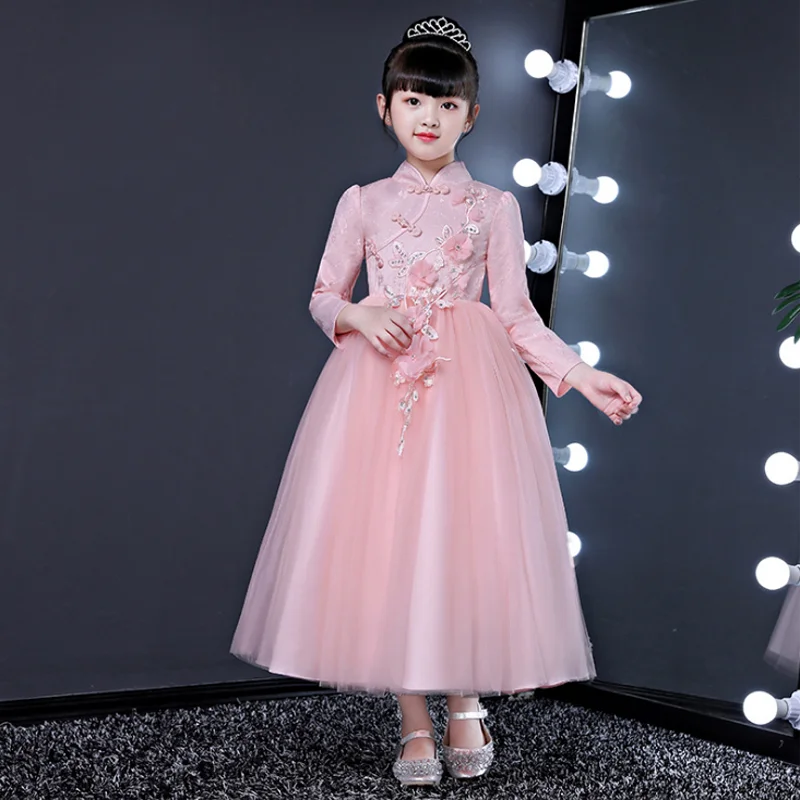 Зимнее стеганое платье для девочек детское с цветочным принтом Вечерние