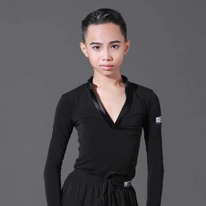 Костюм для латиноамериканских танцев, танцевальный Топ с длинным рукавом и V-образным вырезом для мальчиков, танцевальная одежда для бальных танцев, модель DN7163, 2020