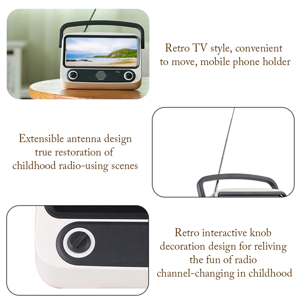 

Mini Retro TV Wireless Bluetooth Speaker TV300 Portable Retro TV Wireless Bluetooth Speaker Phone Holder U disk / TF / Aux / FM
