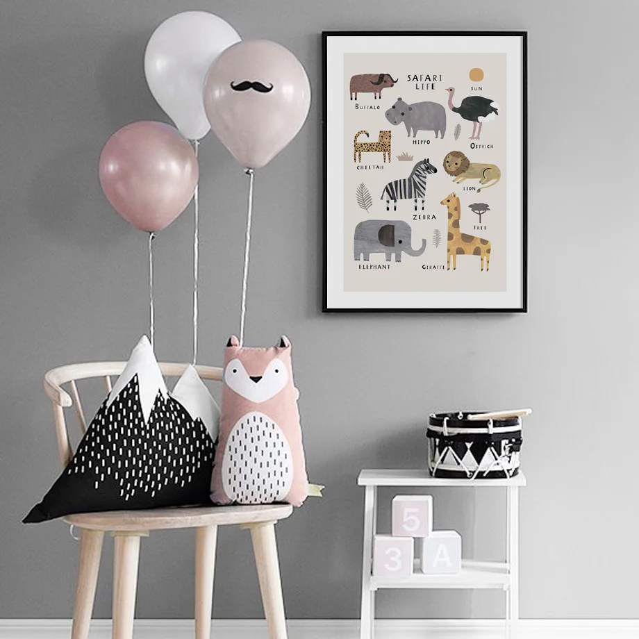 Настенная картина с лесными сафари мультяшными животными из океана детская