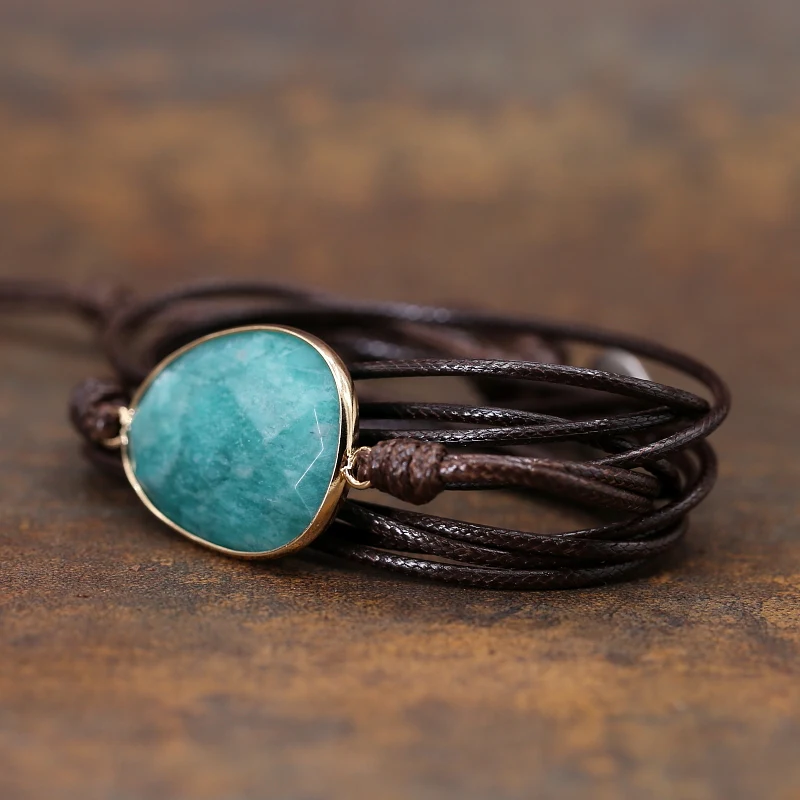 Высокая качественная Обертка Браслет из натурального камня Амазонит Boho браслет дружбы браслет с надписью Для женщин подарки дропшиппинг