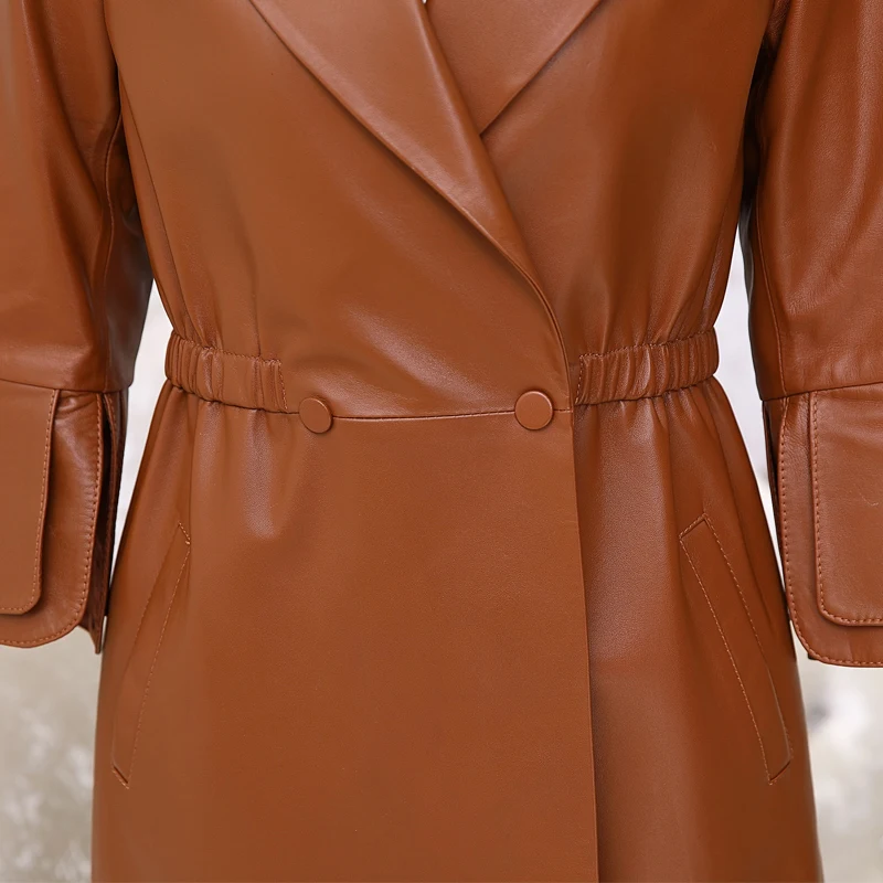 Женский Длинный тренчкот из натуральной овечьей кожи на весну и осень LWL1480 |