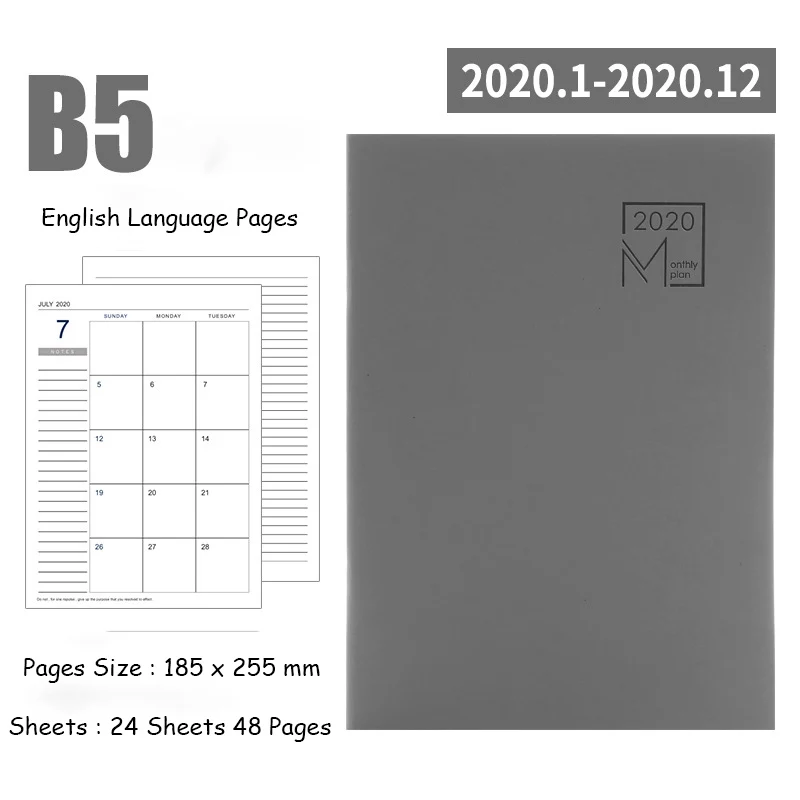 Grey Agenda планировщик Органайзер B5 дневник записная книжка и журнал полный английский язык Еженедельный ежемесячный блокнот мини-книга для путешествий - Цвет: Grey