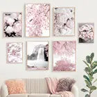 Современный настенный постер с розовыми цветами, Фолз, художественный принт, роза, пион, Цветущая сакура, холст, картины в скандинавском стиле, декор для гостиной