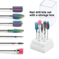 7 pcs rainbow tungsten carbideceramic nail drill bits set in box manicure machine accessories milling cutter electric nail file