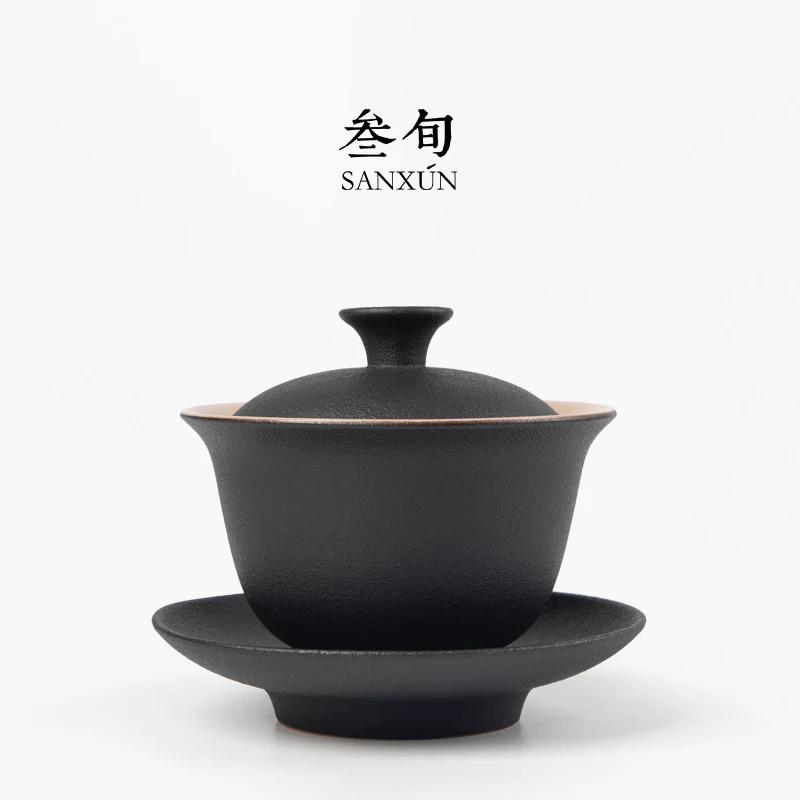

Чайная чашка tureen из черной керамики на десять дней, китайский керамический чайный набор, ручное нагревание, Большие Грубые керамические чайные чашки tureen