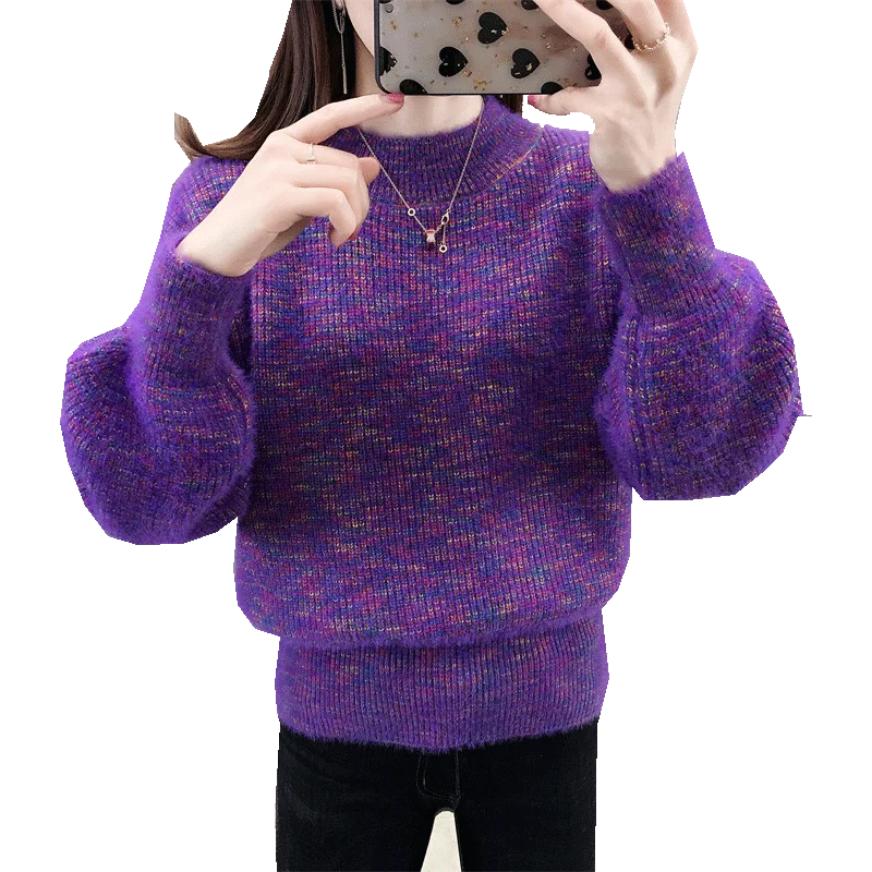 

Half a turtleneck female imitated mink hair loose outside wearing a head of brief paragraph knitting render unlined upper garmen