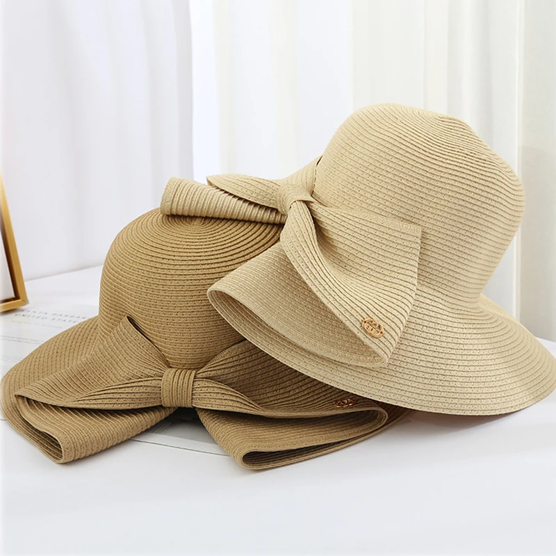 

New Wide-brimmed Hat Large Beach Hat Panama Women's Straw Hat UV Protection Foldable Sun Protection Cap Holiday Casual Hats