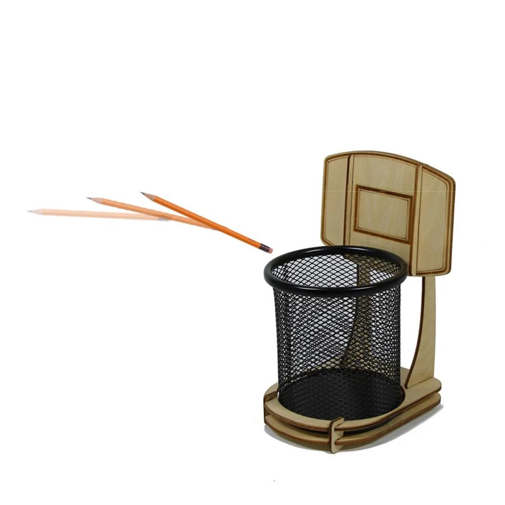 

1pc DIY Pen Holder Wooden Pen Vase Basketball Stand Pencil Box Storage Case Stationery Supplies