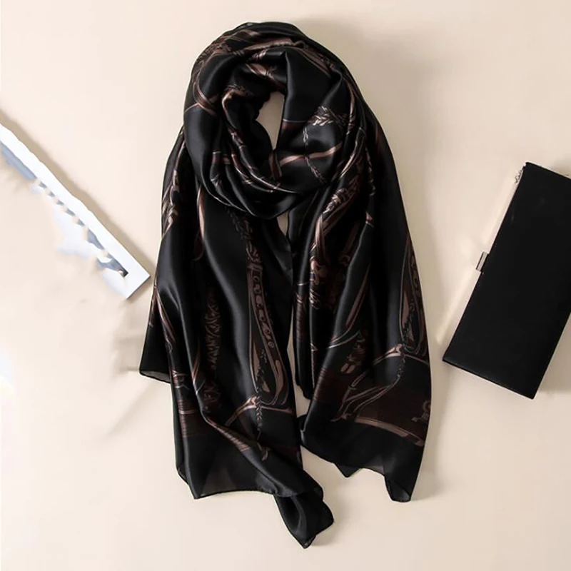 

2020 Classic Women Silk Scarf Female Scarves Ladies Beach Wrap Chiffon Shawl Chain Printed Sunscreen Bandanna Foulard Muffler
