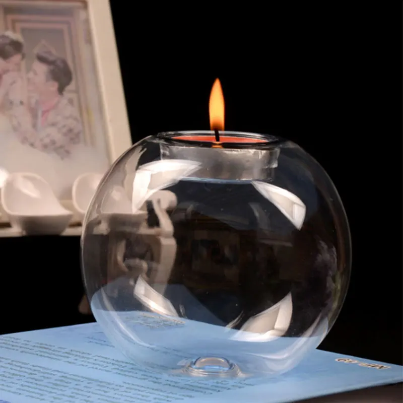 

Round Glass Candle Light Holder Lamp Stand Wedding Candlestick Dining Room Home