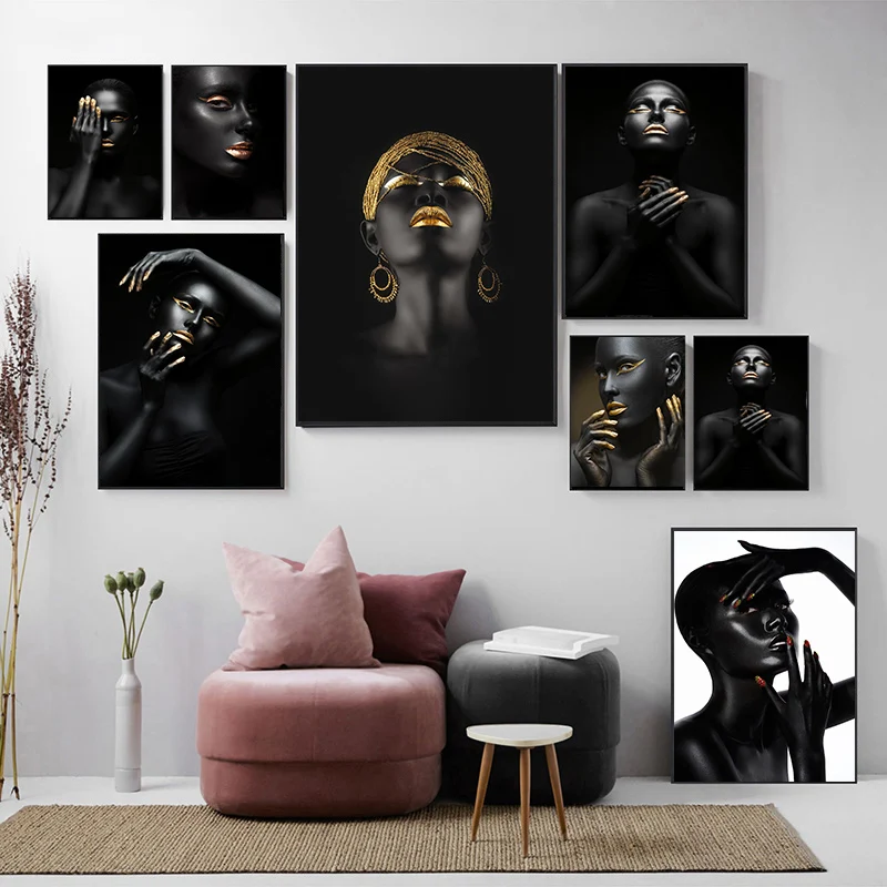 

Modern Art Canvas Painting African Black Woman Posters and Prints Scandinavian Wall Art Pictures For Living Room Home Decor