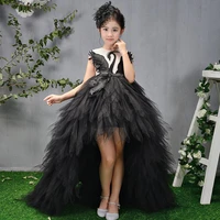 swan crystal tulle trailing flower girl dresses ball gown kids pageant dress birthday party high end feather princess dresses