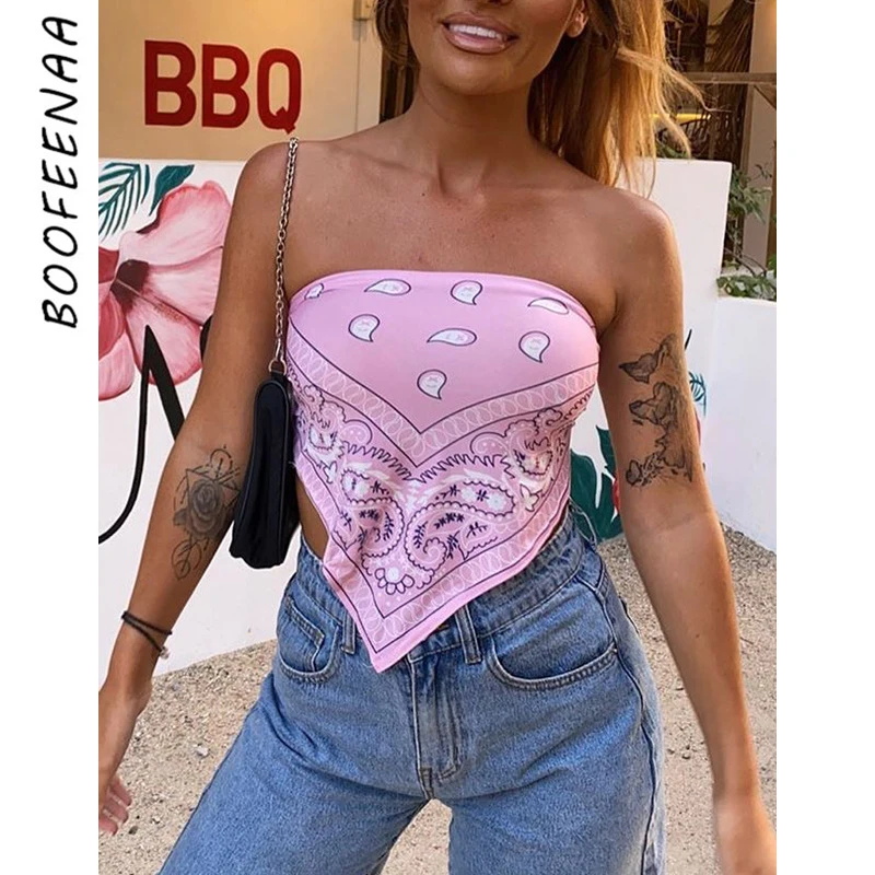 BOOFEENAA милые сексуальные топы с графикой бандана для женщин одежда лета 2020