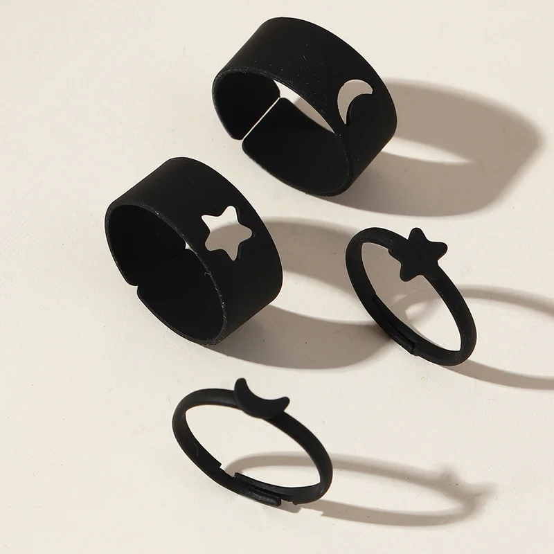 

4Pcs/Set New Trendy Lover Star Moon Well-designed Rings for Women Men Couple Open Western Style Ring Set 2021 Finger Jewelry