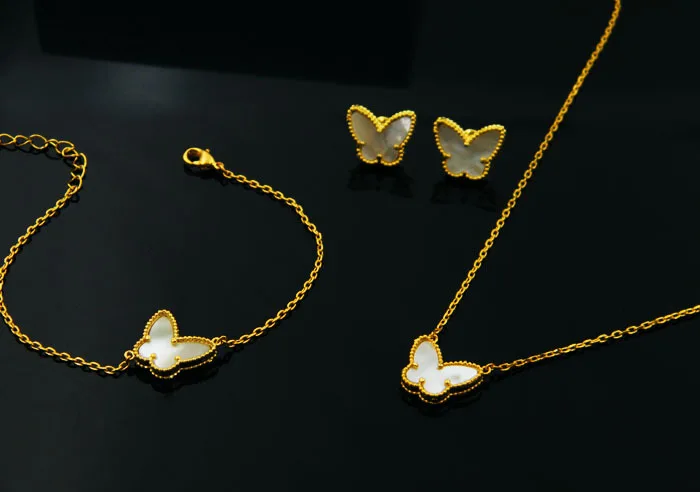 Брэндовый свадебный набор украшений для женщин Бабочка подвеска золотой цвет