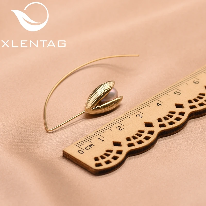 Серьги-подвески XlentAg с натуральным пресноводным жемчугом и цветком тюльпана 925