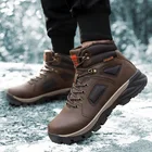 Мужские зимние ботинки, водонепроницаемые кожаные кроссовки, супер теплые мужские ботинки для работы и походов, размеры 40-46