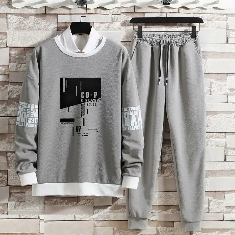 

Spring Autumn Men's Sets Hip Hop Long sleeve Print T Shirts+Solid color jogger Casual Pants Fashion 2 for Sets Men Clothing Sets