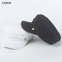 uspop women hats white black lace newsboy caps fashion lace visor caps flat hats solid color military cap
