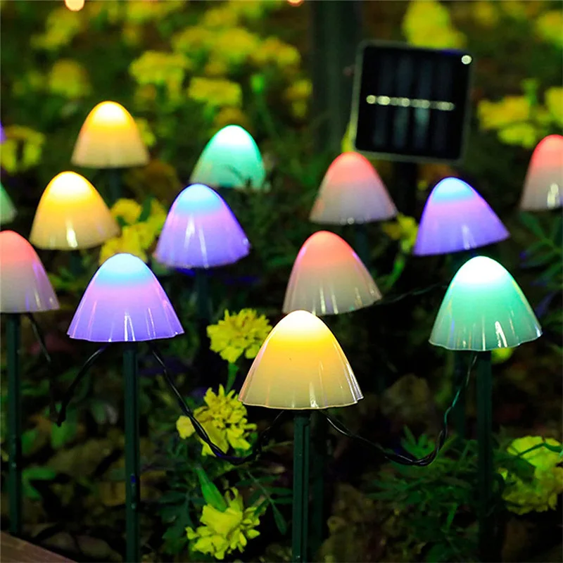 

Solar Garden Lights Outdoor, 10/20/30/50 LEDs Mushroom Solar Fairy String Lights Waterproof Pathway Solar Stake Mushroom Lights