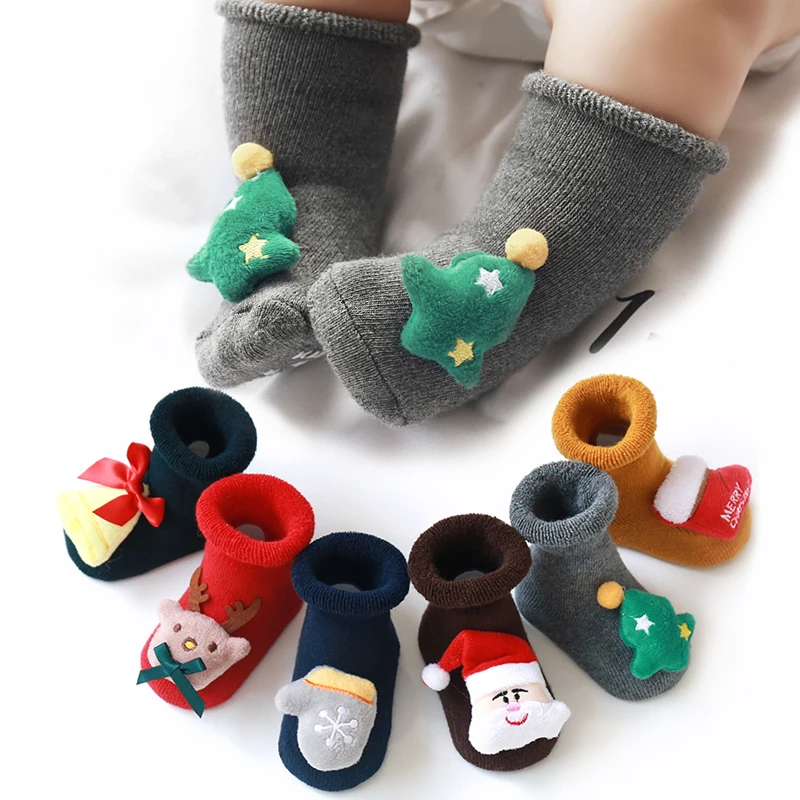 

Kids Christmas doll Socks thicken crimping Winter Cartoon Warm Floor Socks Newborn Girls Boys Non-slip Socks for Children