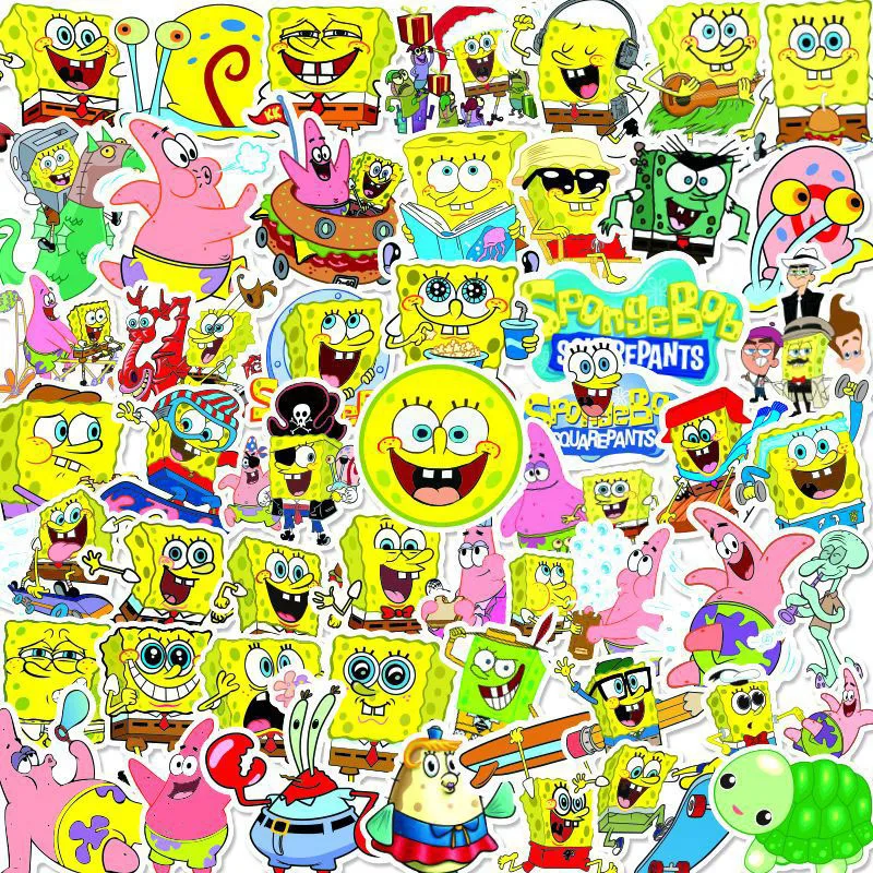 Esponja de dibujos animados para ni&ntilde;os, SquarePants amarillos de anime para monopat&iacute;n, tableta, ordenador, motocicleta, snowboard, coche, 10/50 unids/paquete-1