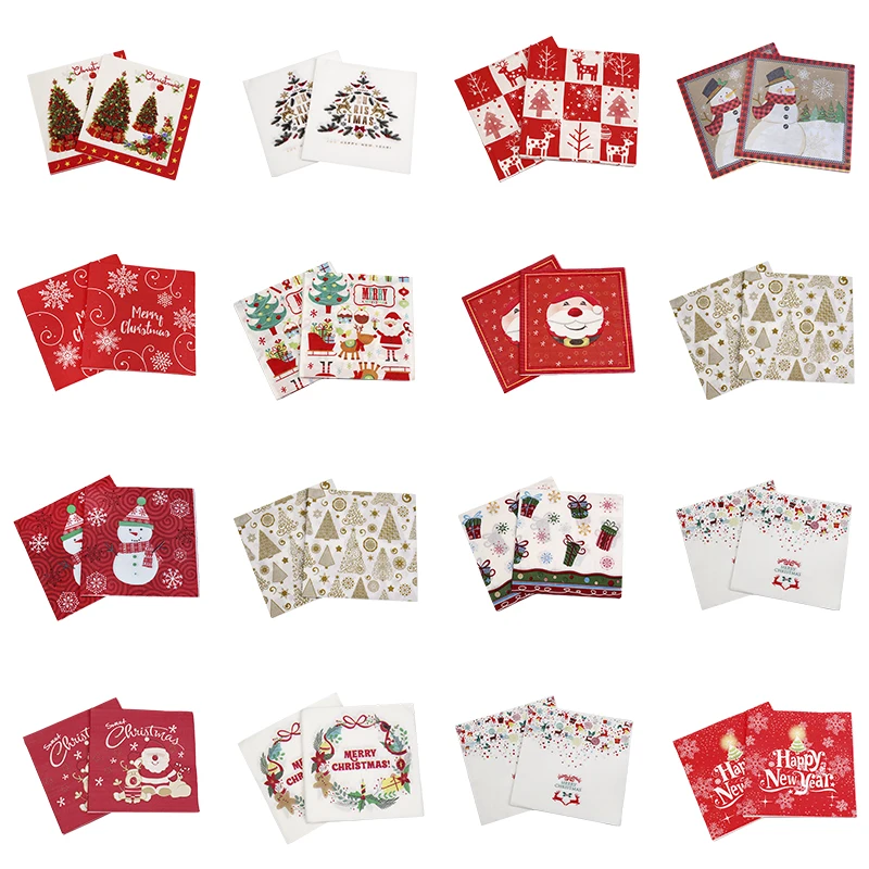 

20 Pcs Santa Claus Snowman Elk Paper Napkins Tableware christmas Dinner Napery Natal Noel Navidad New Year Party Supplies