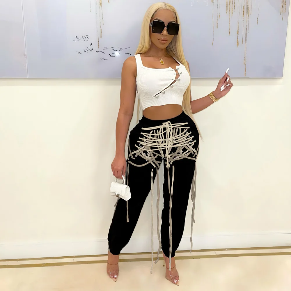 

Fashion Streetwear Women Pants Novelty Multicolor Drawstring Sweatpants Lace Up Jogging Leggings Pants Casual Trousers Overalls