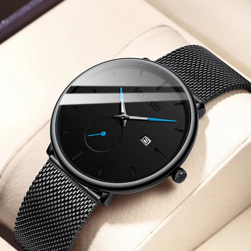 Модные часы для мужчин 2018 водонепроницаемые тонкие сетчатые ремешок