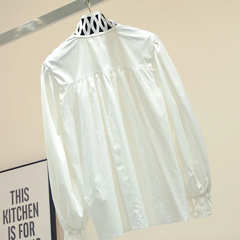 CHICEVER белая открытая женская рубашка водолазка фонарь длинный рукав Лоскутная