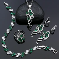green stones 925 sterling silver bridal jewelry sets for women earrings pendant ring bracelet necklace kit