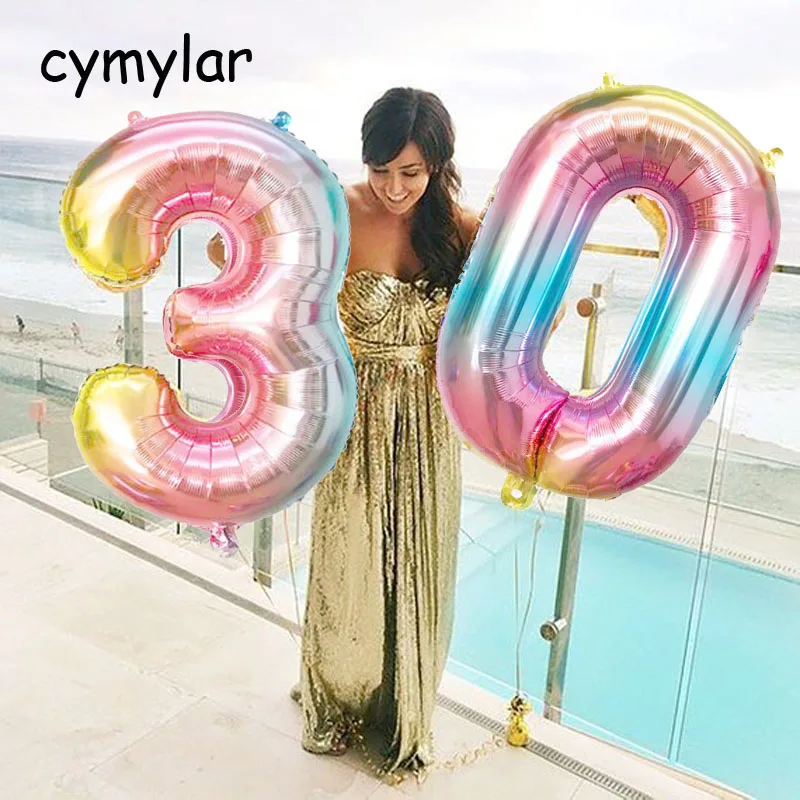 32-дюймовые зеркальные фольгированные воздушные шары с цифрами украшение для дня