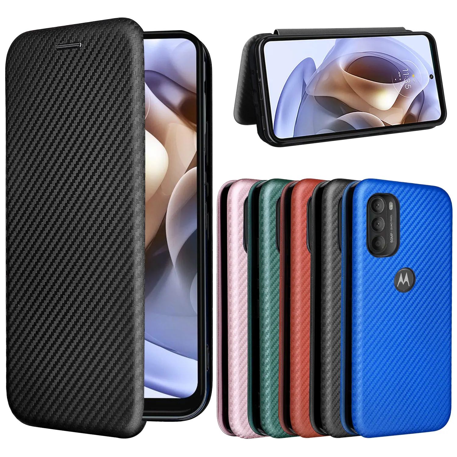 

Кожаный чехол-книжка из углеродного волокна для Motorola Moto G71 G 71